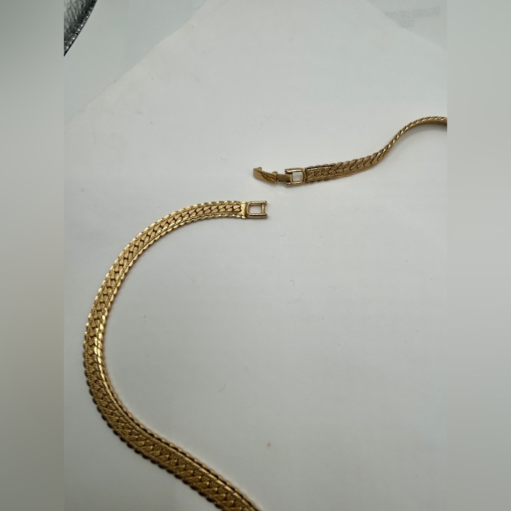 Vintage Herringbone 10k Gold-Plated Chain Necklace SZ 19” Unisex Style - Picture 5 of 12